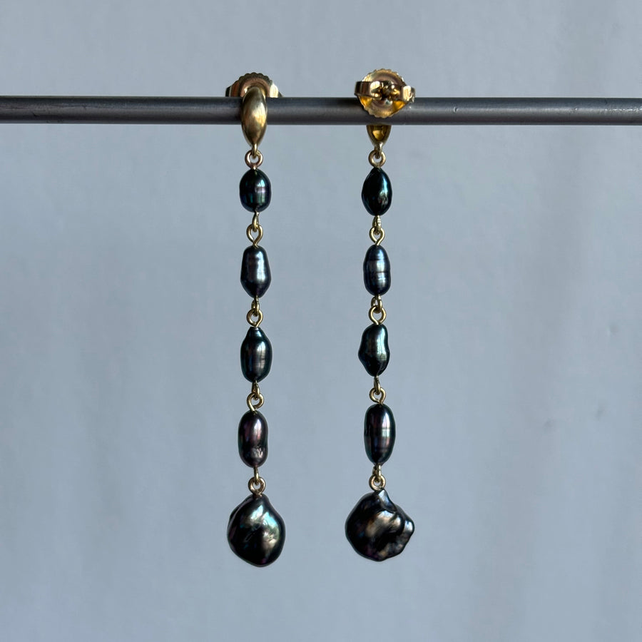 Crescent Tahitian Keshi Pearl Cascade Earrings