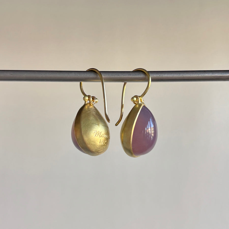 Mauve Chalcedony Drop Earrings by Monika Krol side view