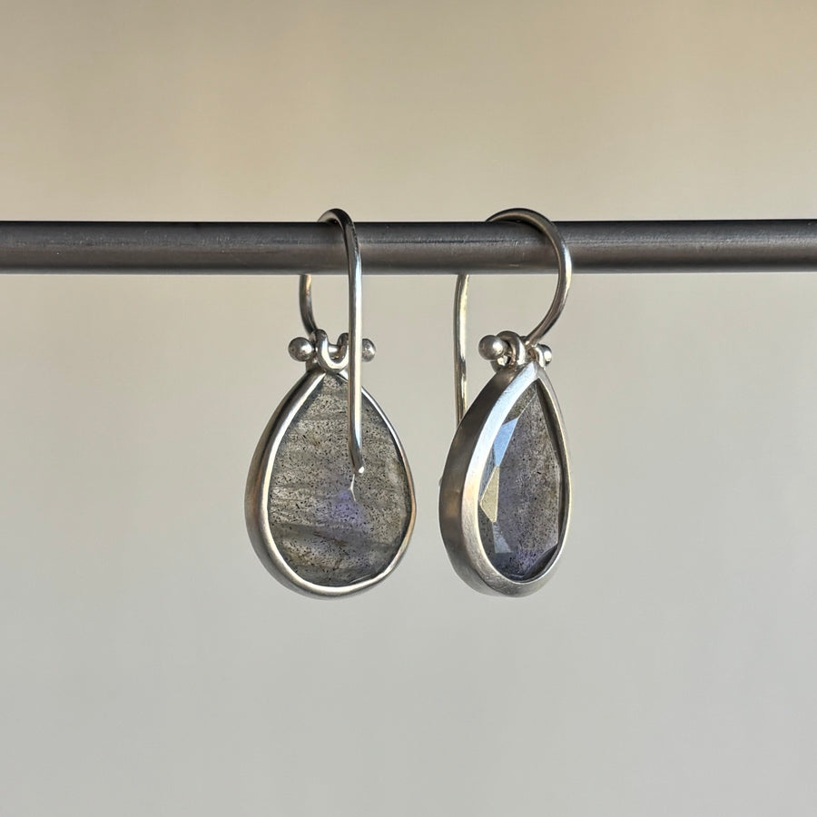 Silver Faceted Labradorite Teardrop Earrings