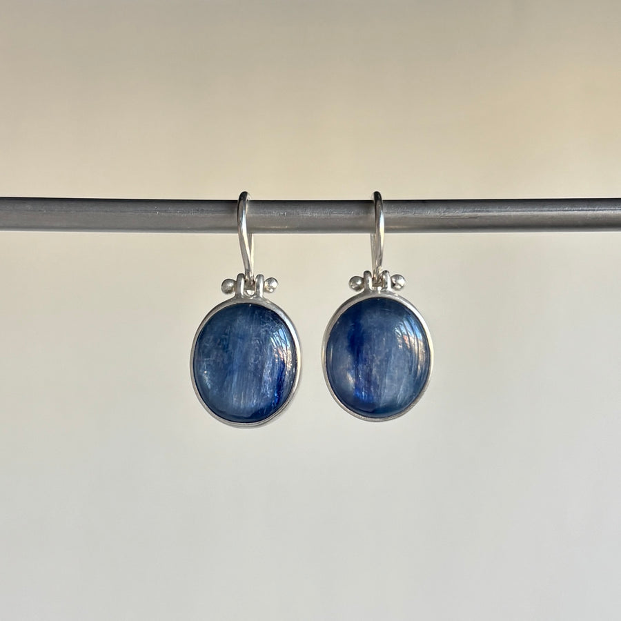 Silver Oval Kyanite Cabochon Earrings