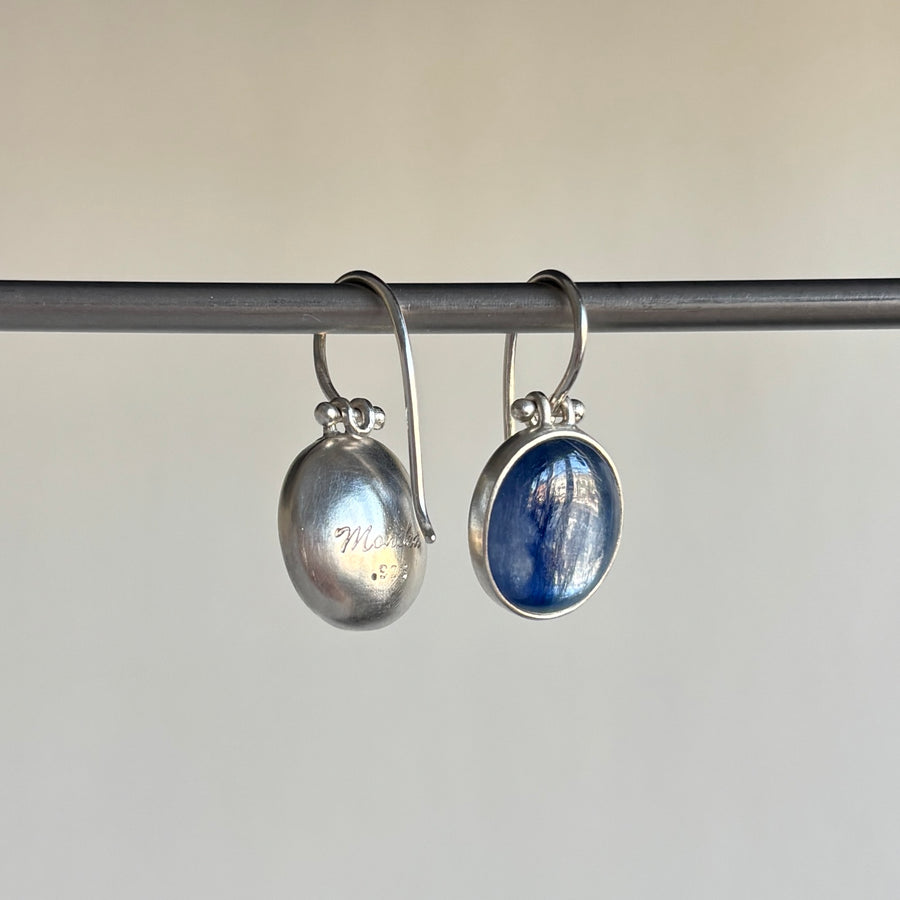 Silver Oval Kyanite Cabochon Earrings