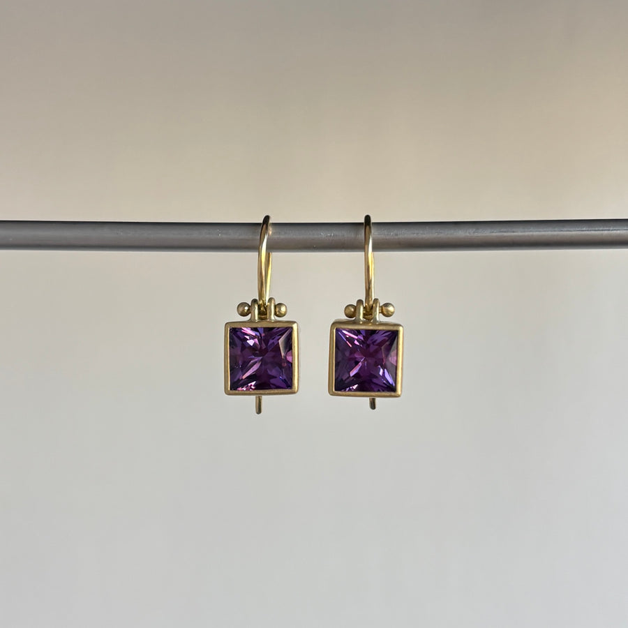 Princess Cut Amethyst Earrings with Clasps