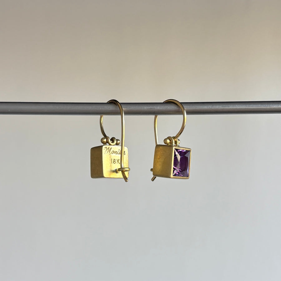 Princess Cut Amethyst Earrings with Clasps