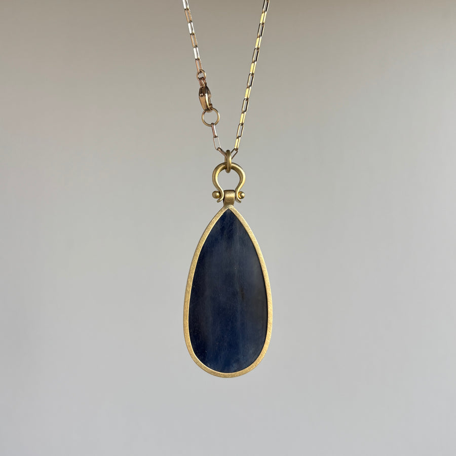 Large Rose Cut Blue Sapphire Pear Pendant