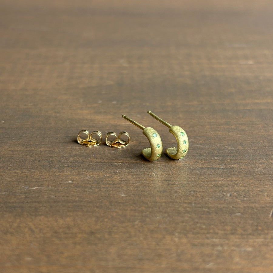 Baby Hoop Earrings with Tsavorite Garnets