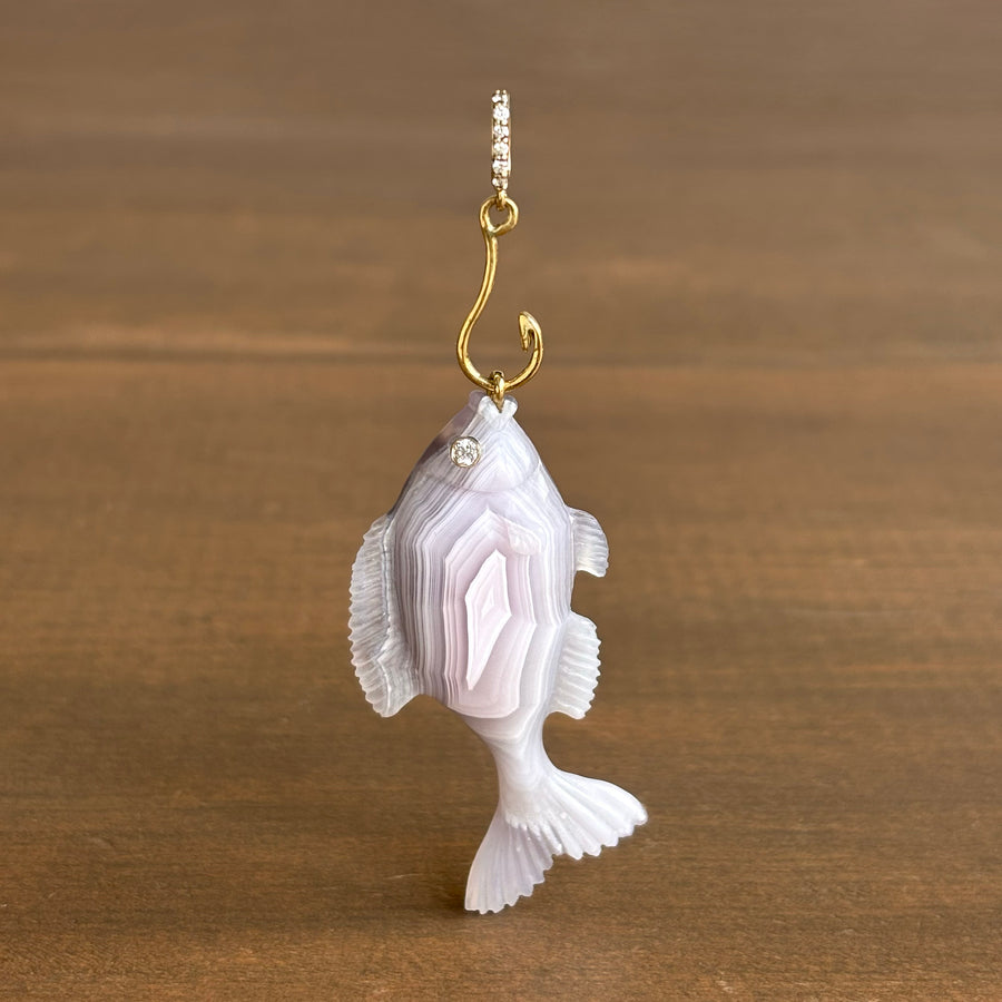 Hand Carved Laguna Agate Fish Pendant