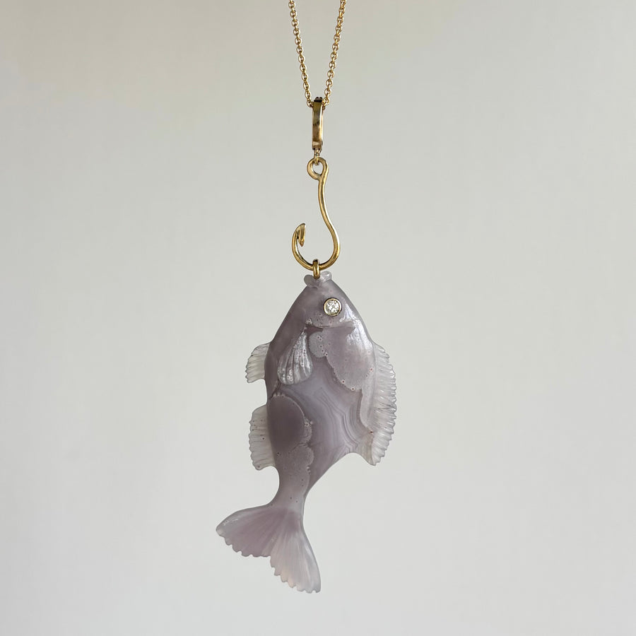 Hand Carved Laguna Agate Fish Pendant