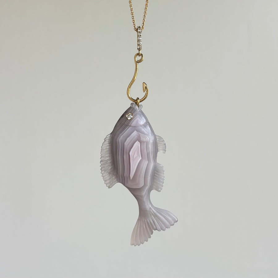 Hand Carved Laguna Agate Fish Pendant