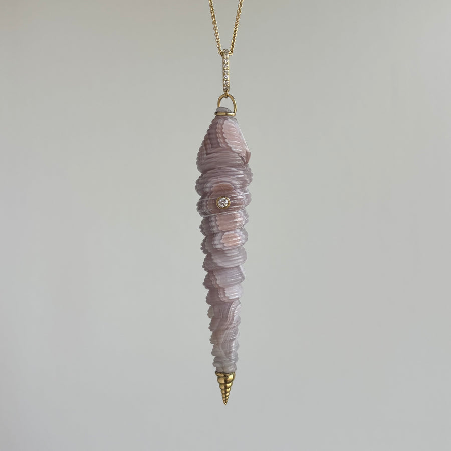 Hand Carved Laguna Agate Auger Shell Pendant