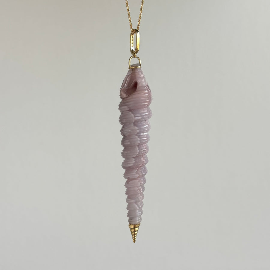 Hand Carved Laguna Agate Auger Shell Pendant