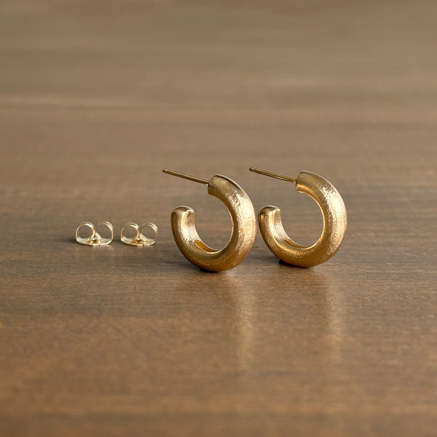Small Stout Hewn Posted Hoop Earrings