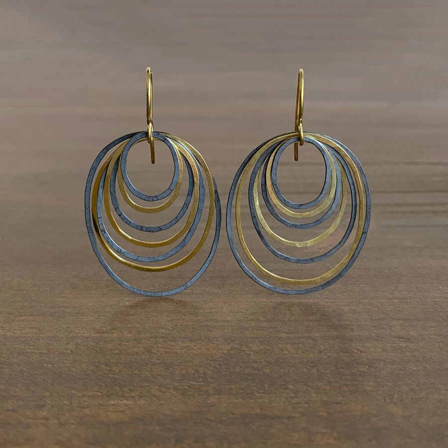 Oval Black & Gold Ripple Earrings