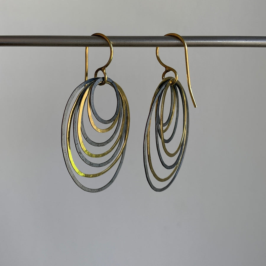 Oval Black & Gold Ripple Earrings