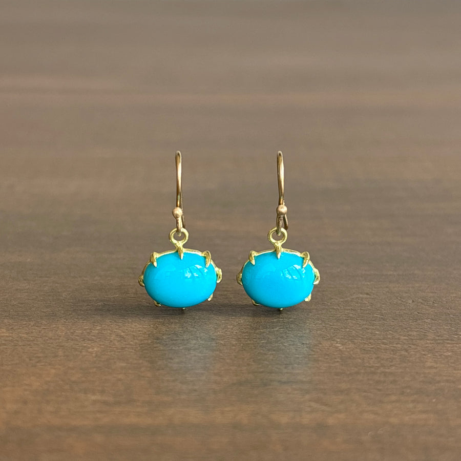 Small 18k Gold & Oval Turquoise Cabochon Earrings