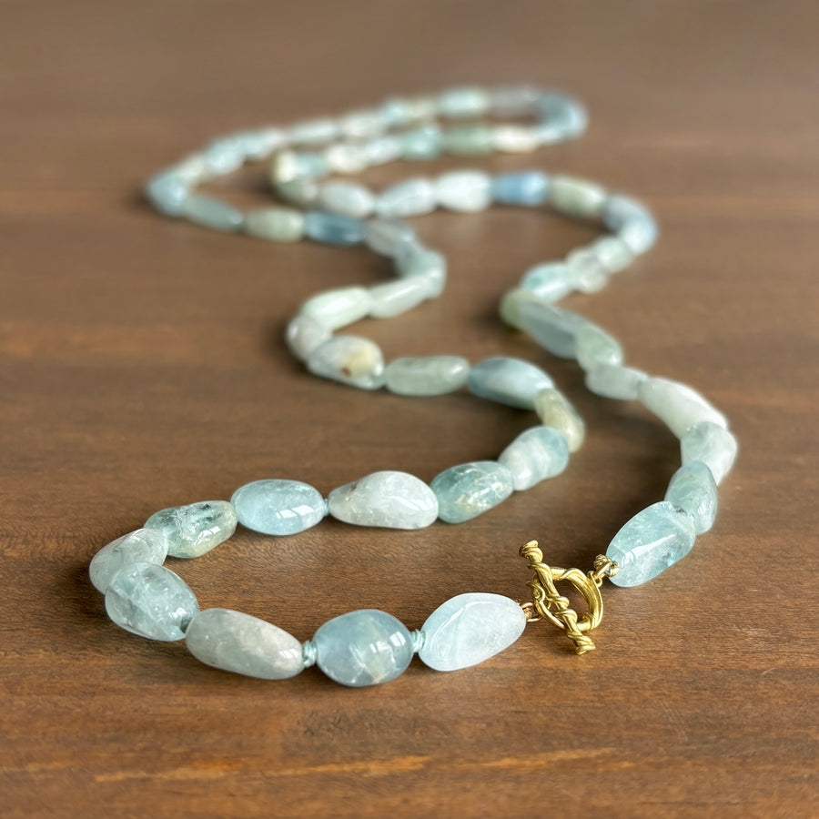 Long Aquamarine Pebble Necklace