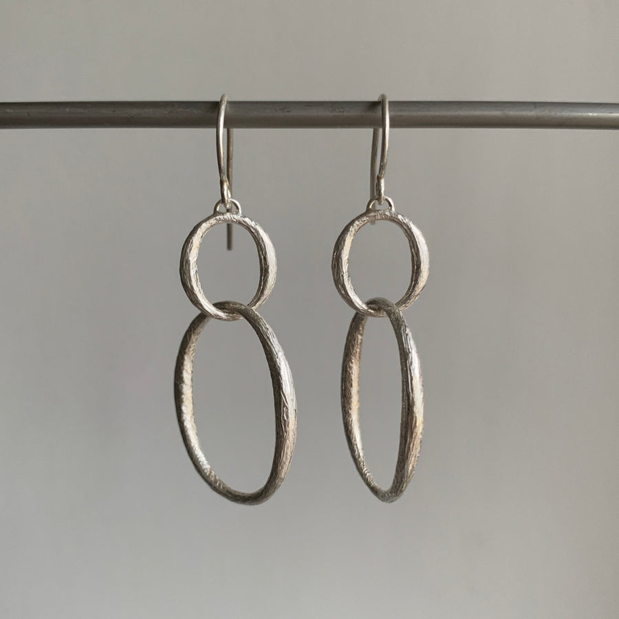 Silver Double Tapered Oval Earrings