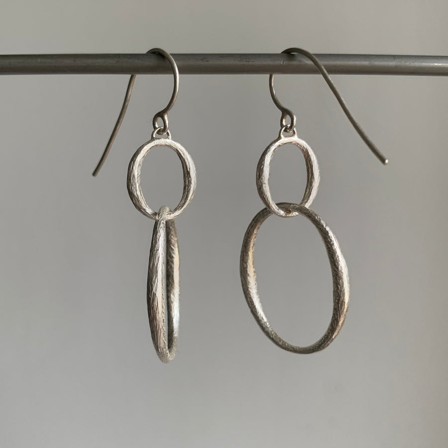 Silver Double Tapered Oval Earrings