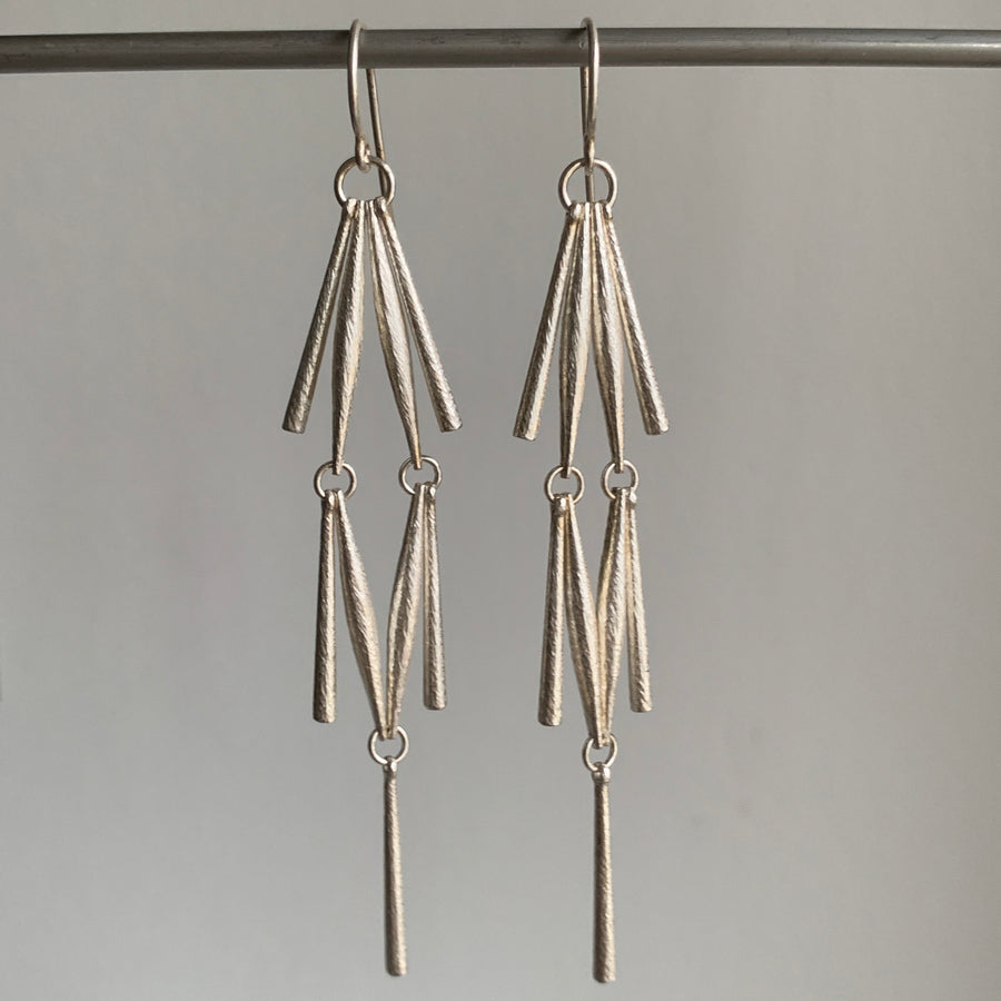 Silver Rice Link Chandelier Earrings