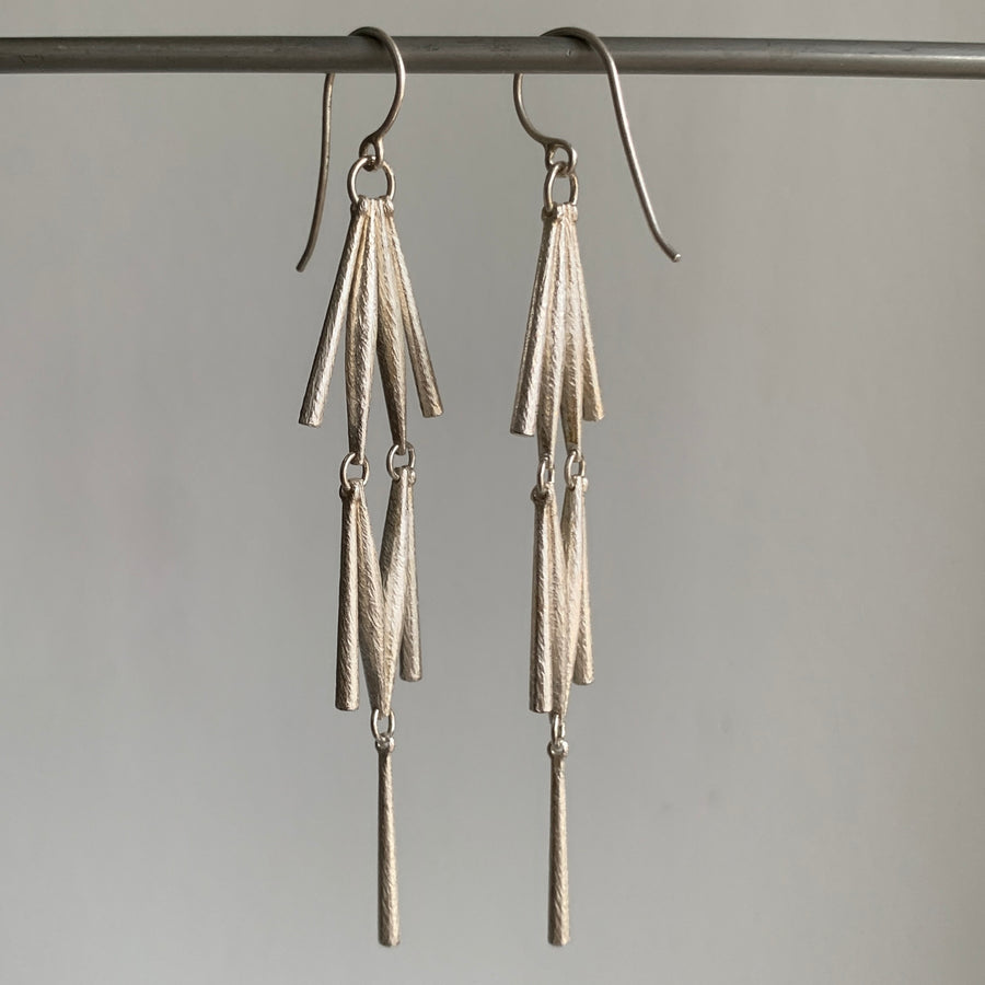 Silver Rice Link Chandelier Earrings