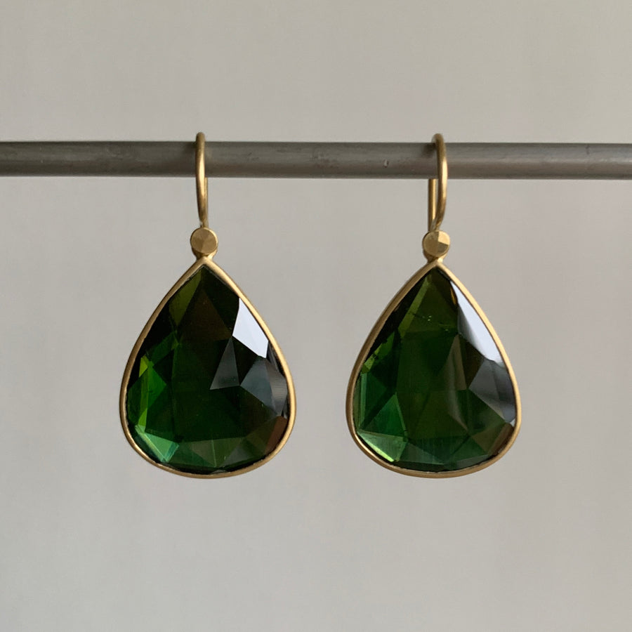 Rose Cut Green Tourmaline Teardrop Earrings