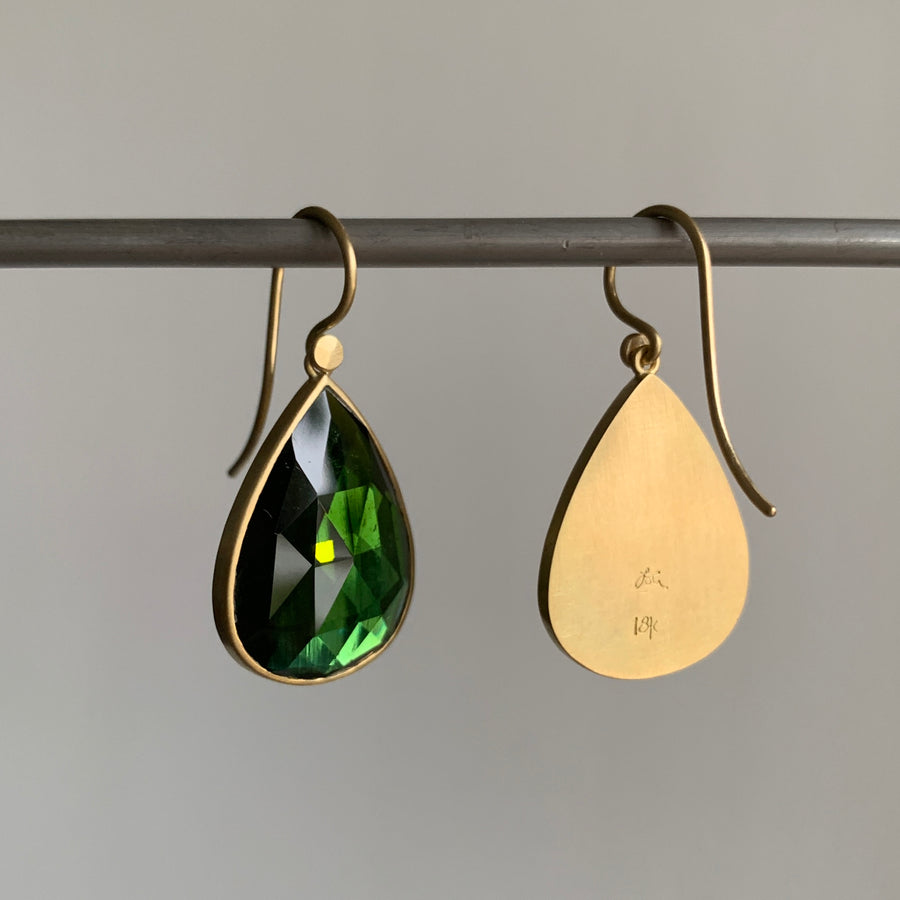 Rose Cut Green Tourmaline Teardrop Earrings
