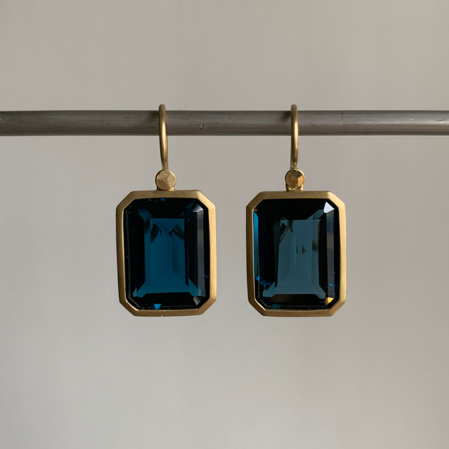 Emerald Cut London Blue Topaz Earrings