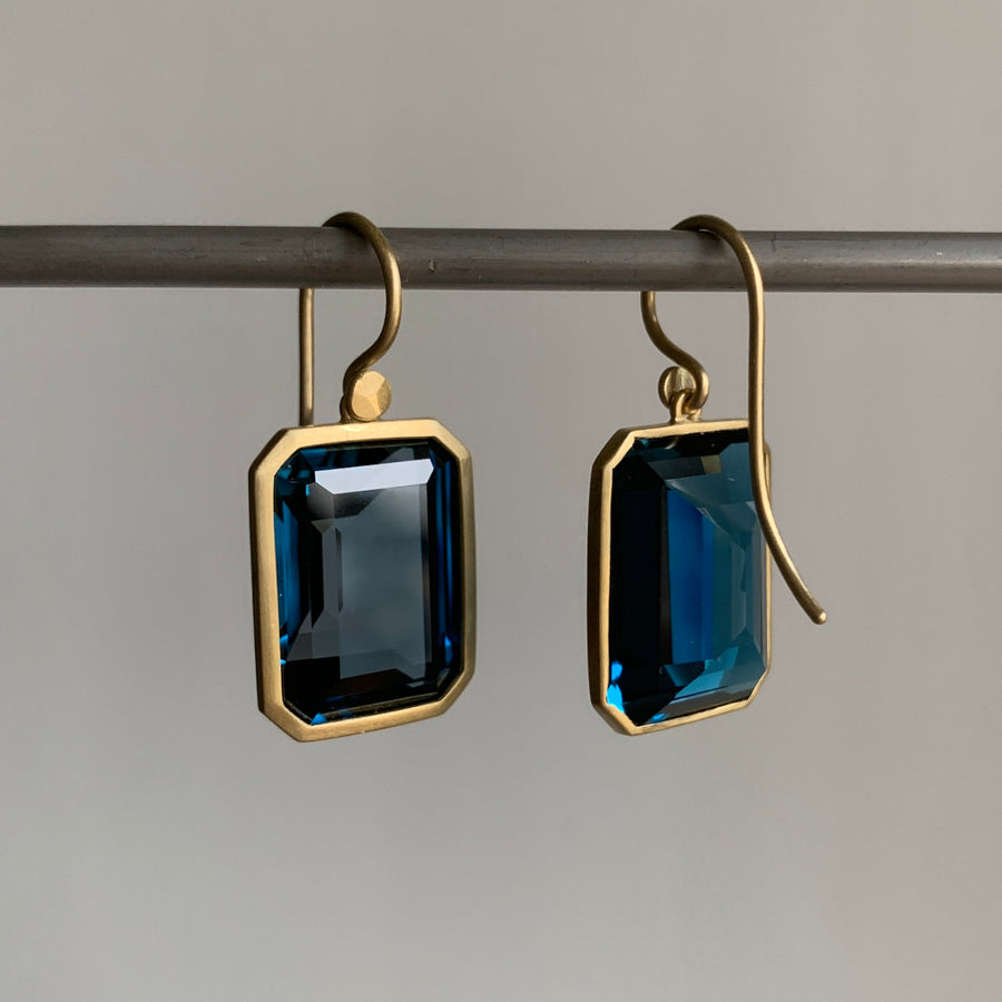Emerald Cut London Blue Topaz Earrings