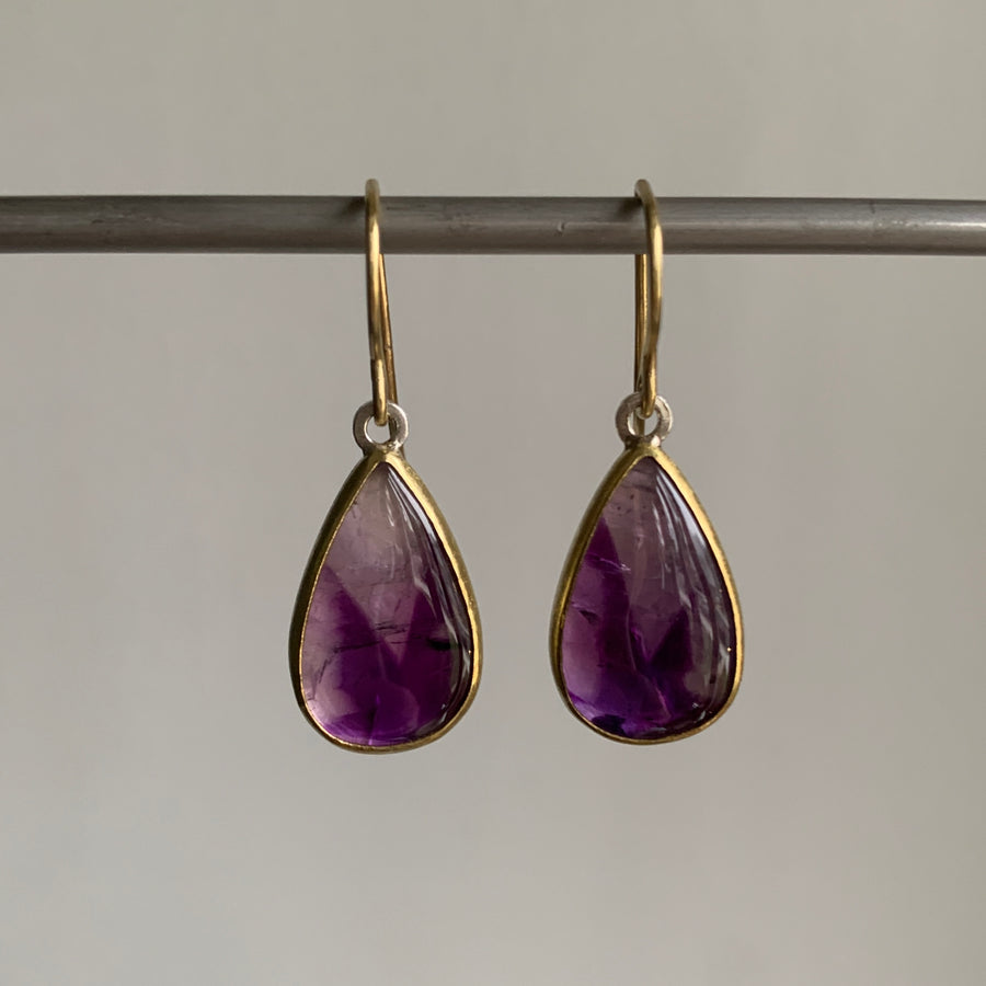 Amethyst Cabochon Drop Earrings