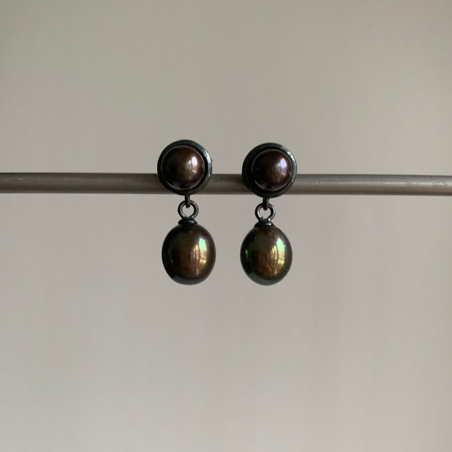 Double Peacock Pearl Post Earrings