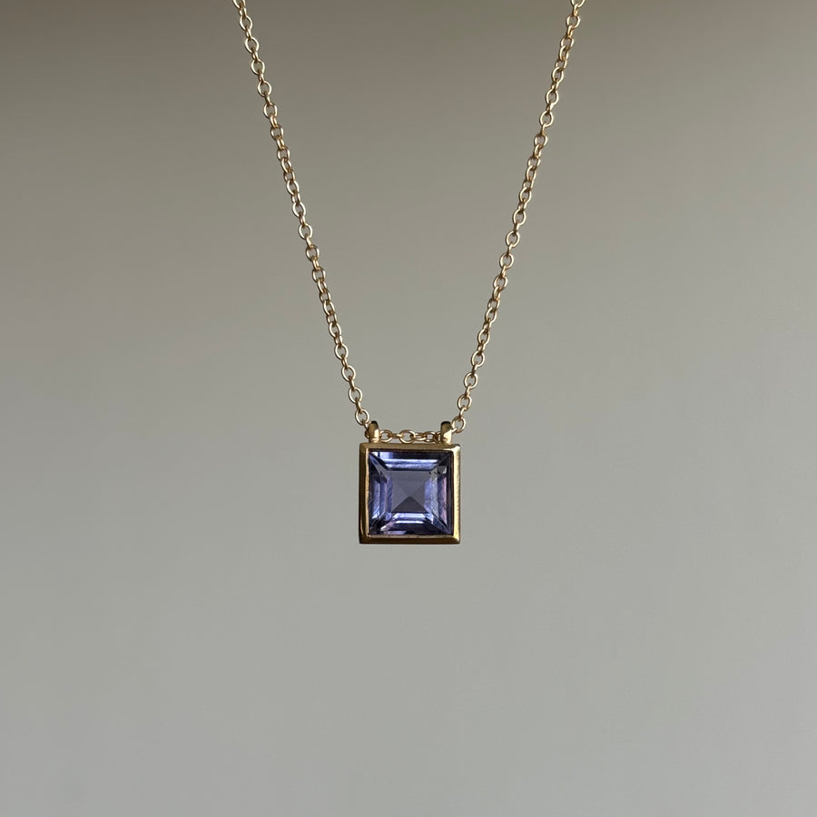 Iolite Square Solitaire Story Necklace