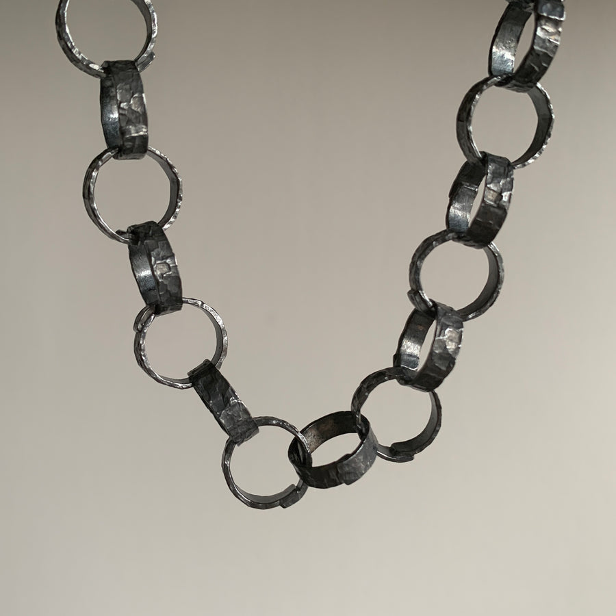 Oxidized Silver Hammered Link Chain