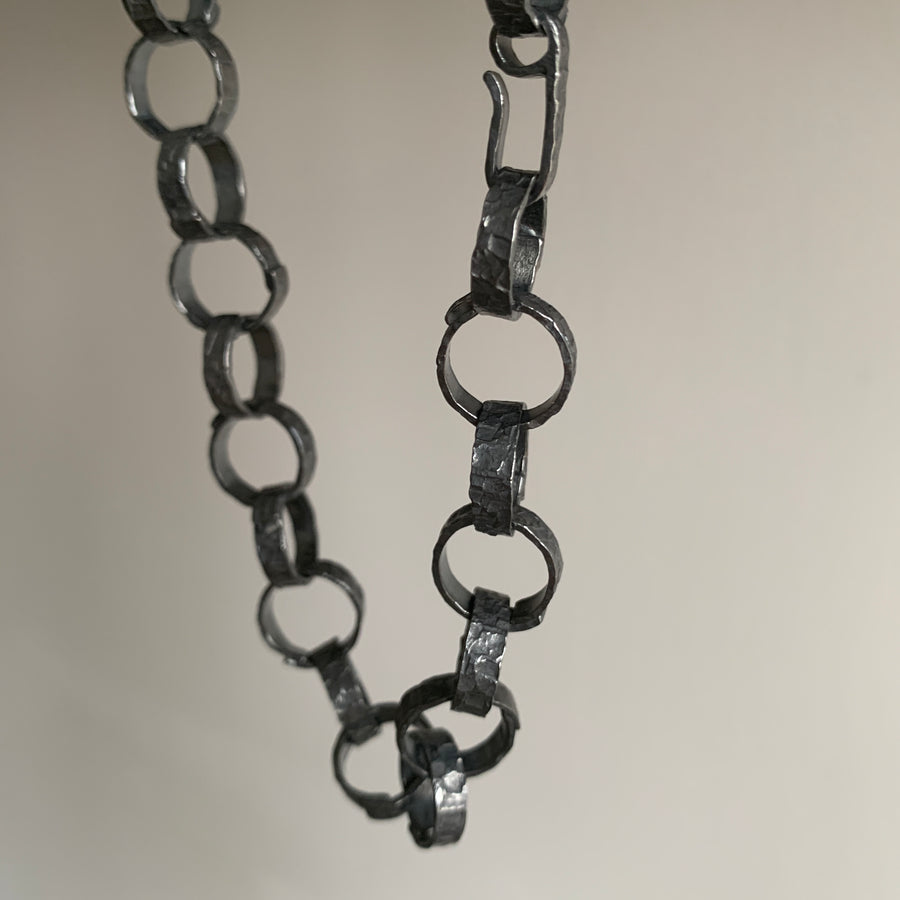 Oxidized Silver Hammered Link Chain