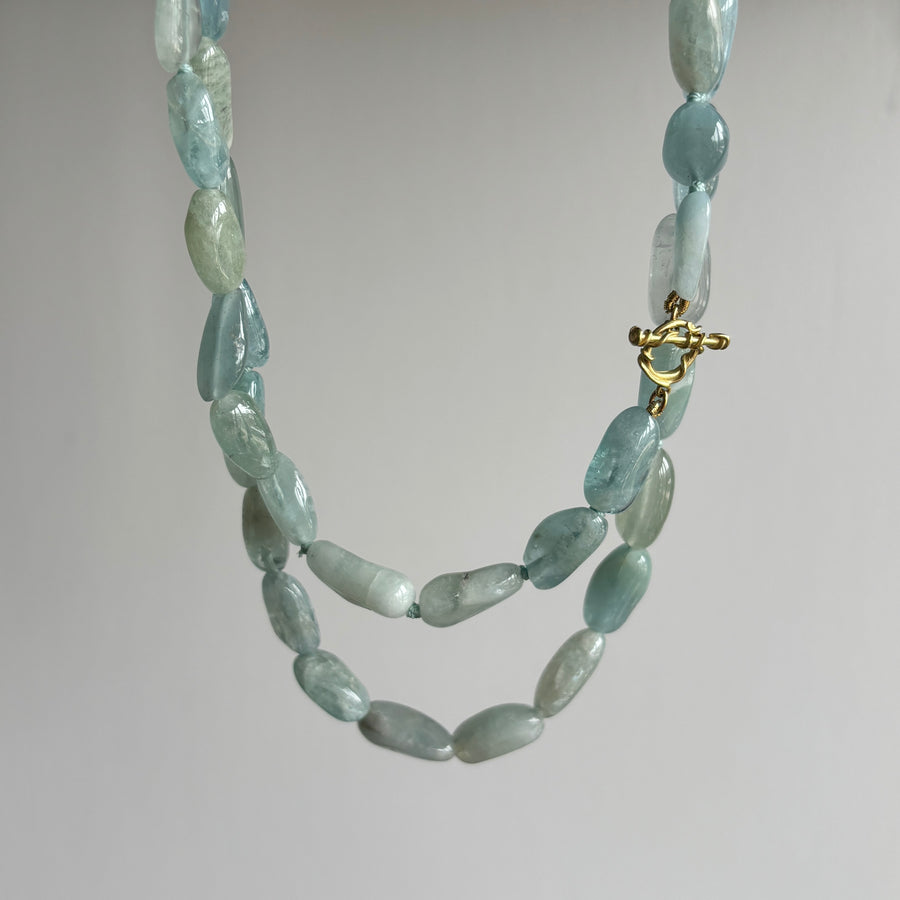 Long Aquamarine Pebble Necklace