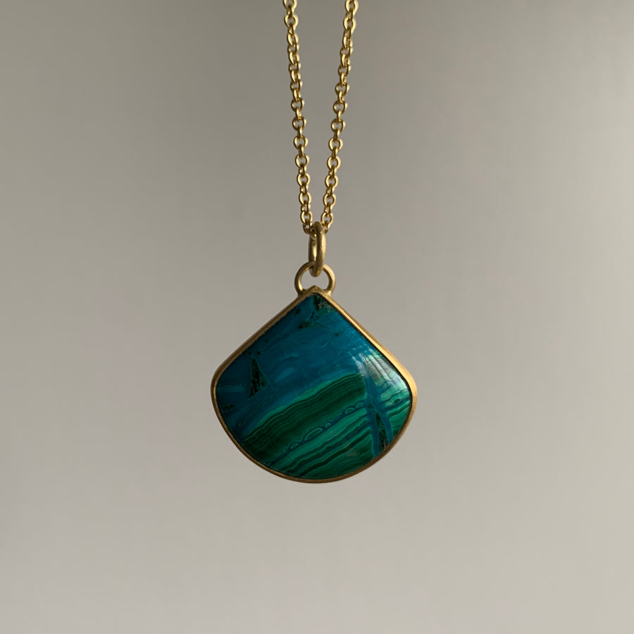 Chrysocolla in Malachite Wide Teardrop Pendant