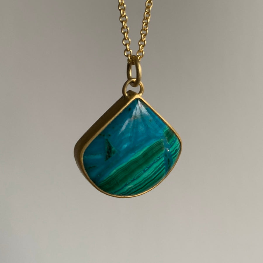 Chrysocolla in Malachite Wide Teardrop Pendant