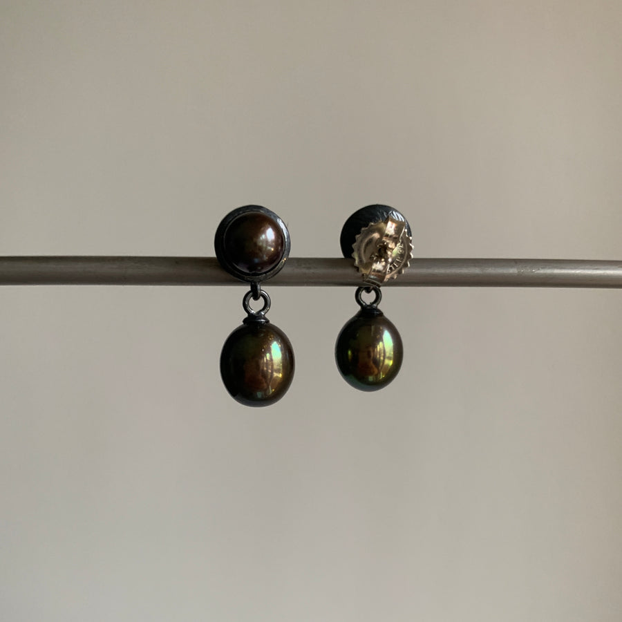 Double Peacock Pearl Post Earrings