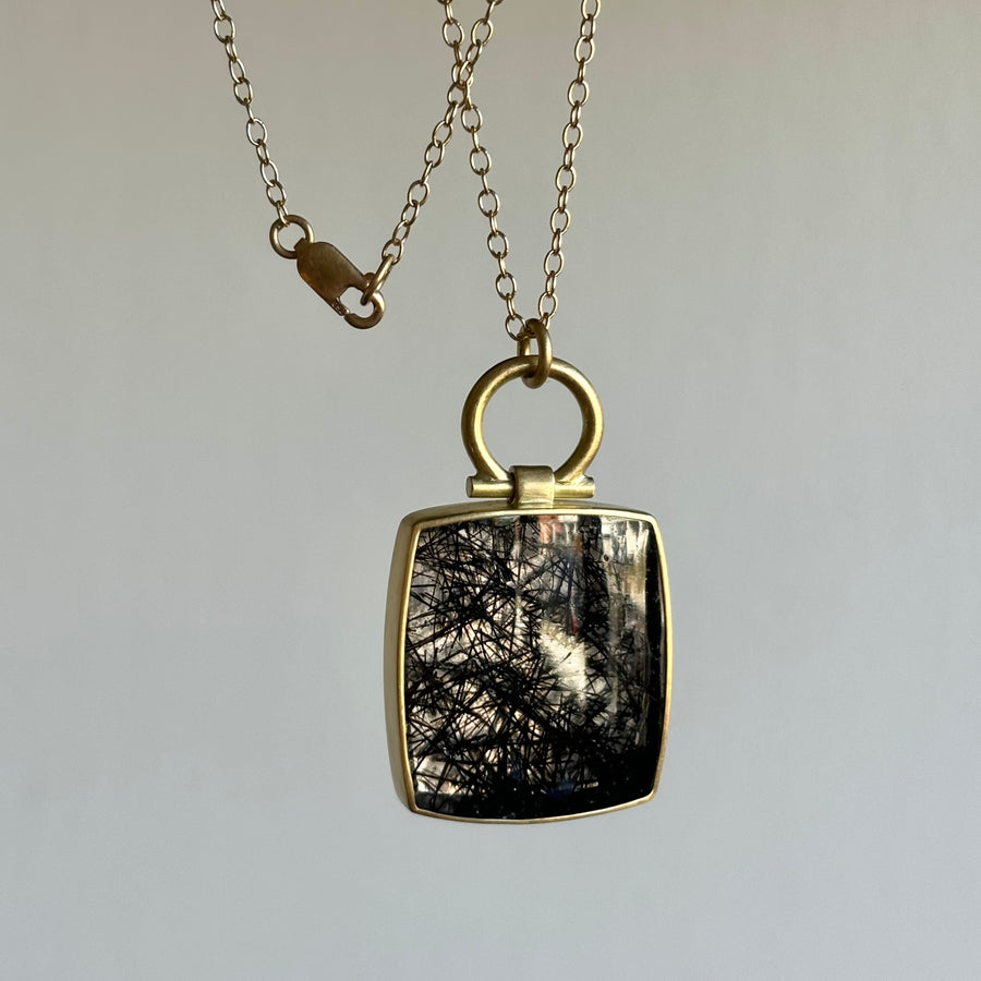 Large Square Tourmalated Quartz Pendant