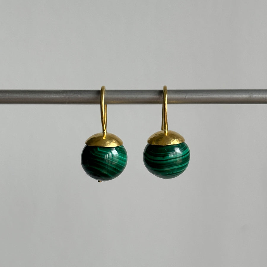 Hammered Dome Malachite Earrings