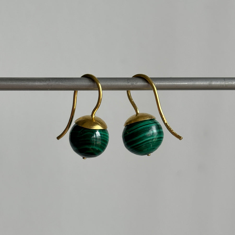 Hammered Dome Malachite Earrings