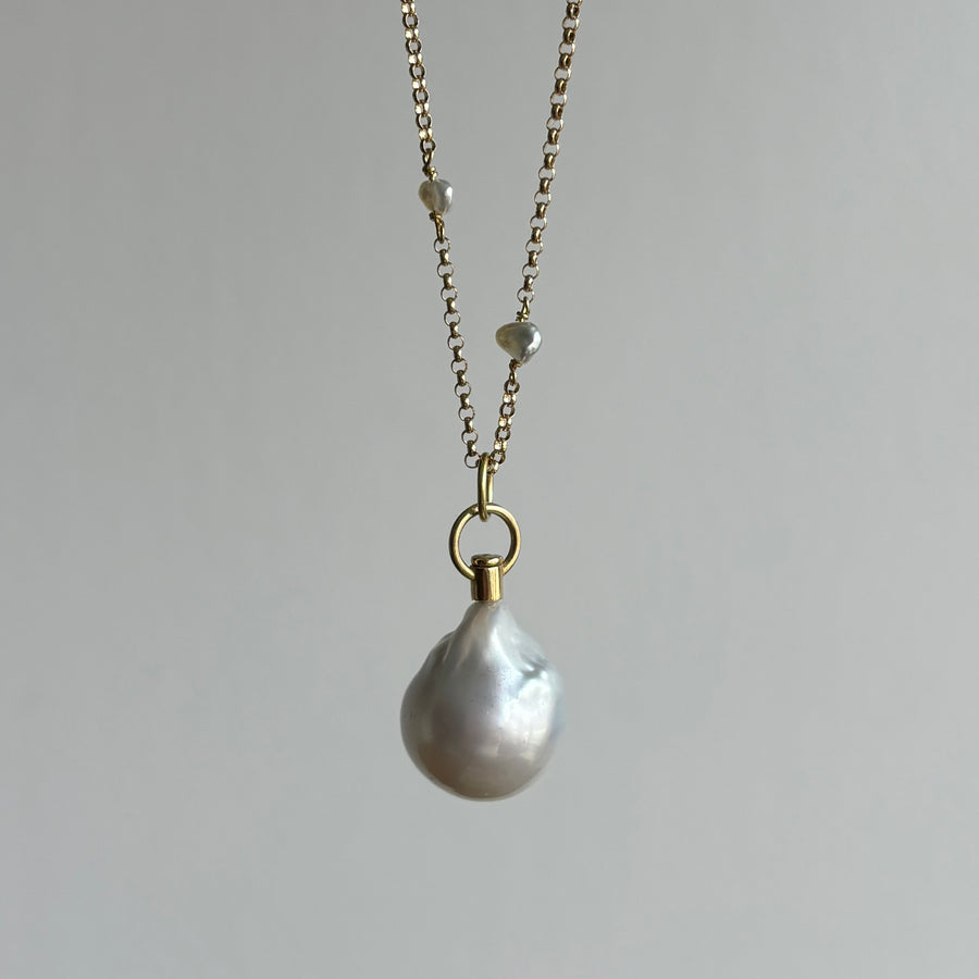 South Sea Baroque Pearl Pendant on Keshi Victorian Chain