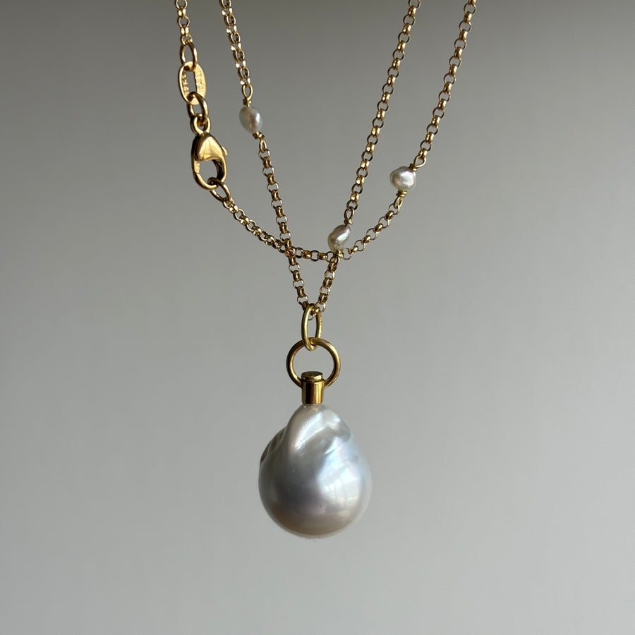 South Sea Baroque Pearl Pendant on Keshi Victorian Chain
