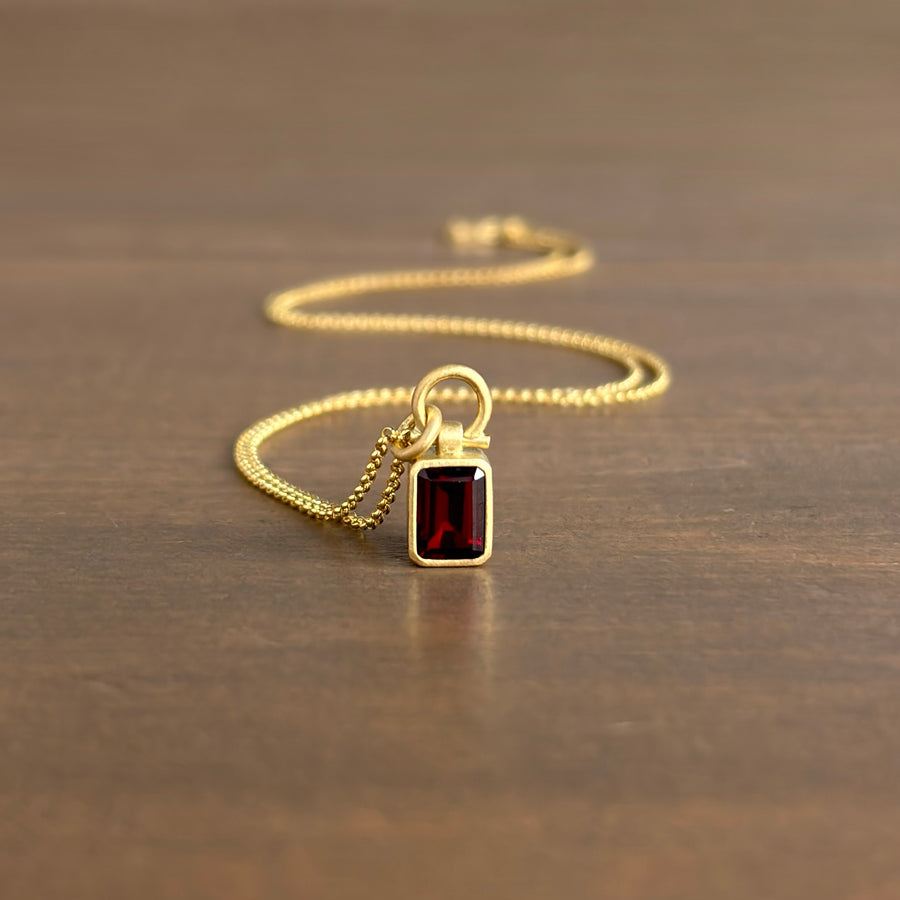 Petite Emerald Cut Garnet Pendant