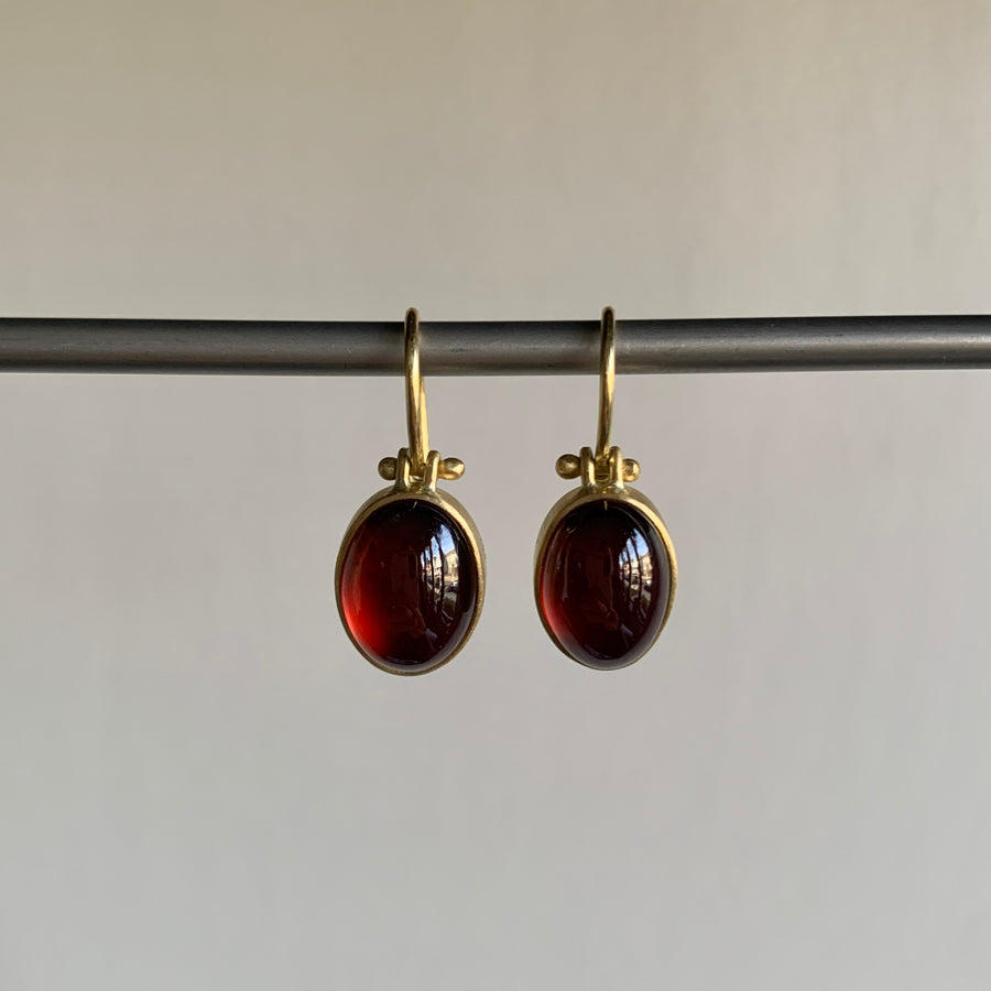 Oval Garnet Cabochon Earrings