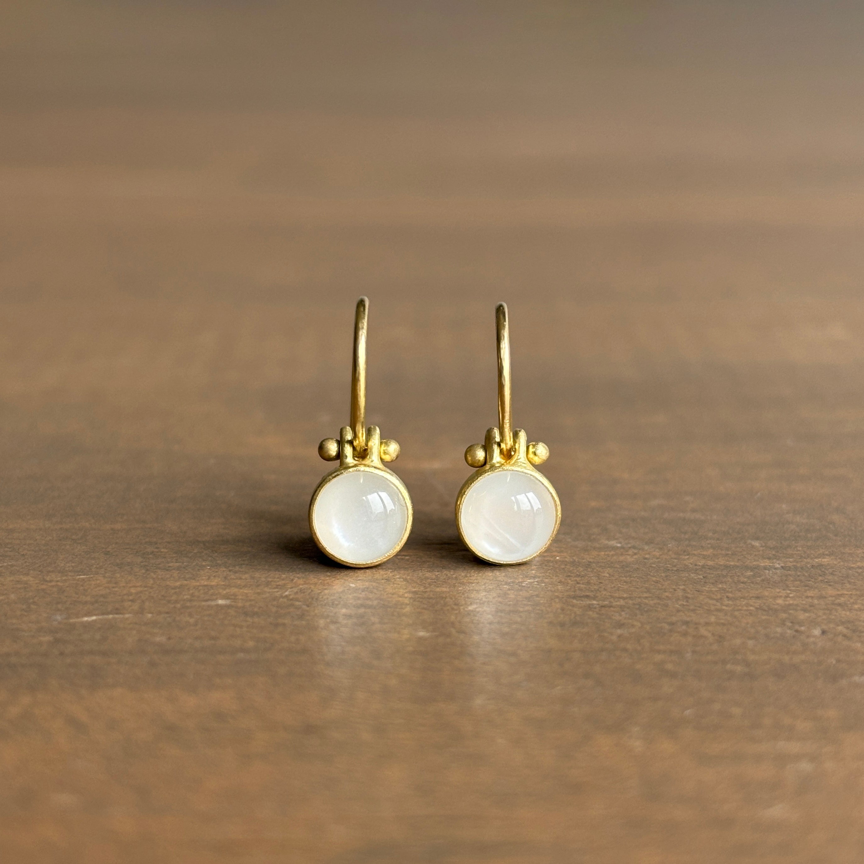 Round White Moonstone Cabochon Earrings with Clasps