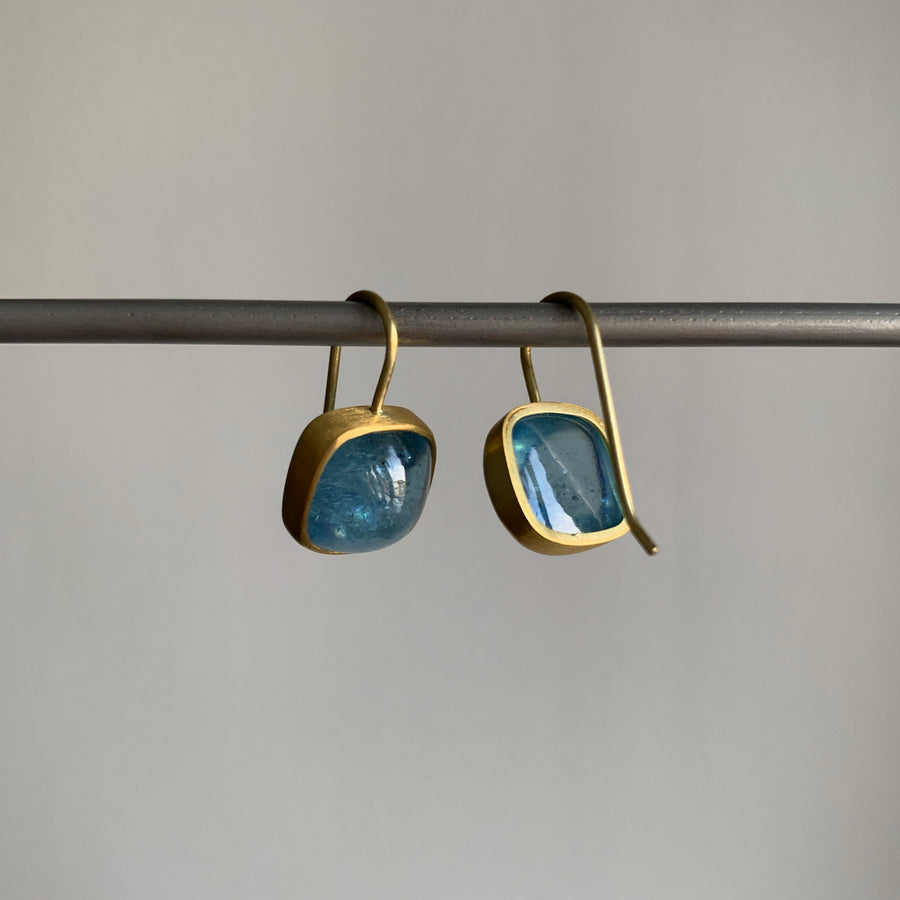 Squarish Aquamarine Cabochon Earrings
