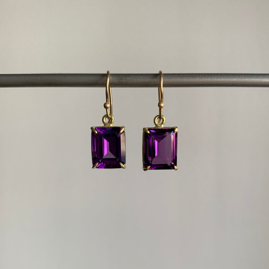 Small Emerald Cut Purple Amethyst Earrings