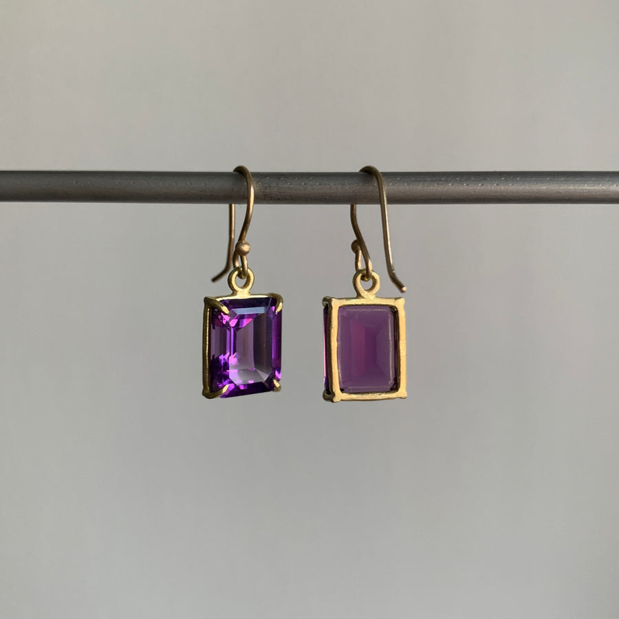 Small Emerald Cut Purple Amethyst Earrings