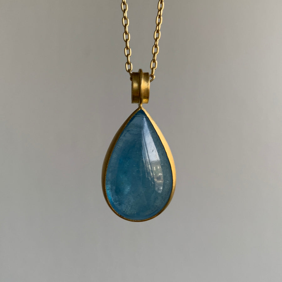 Aquamarine Teardrop Cabochon Pendant