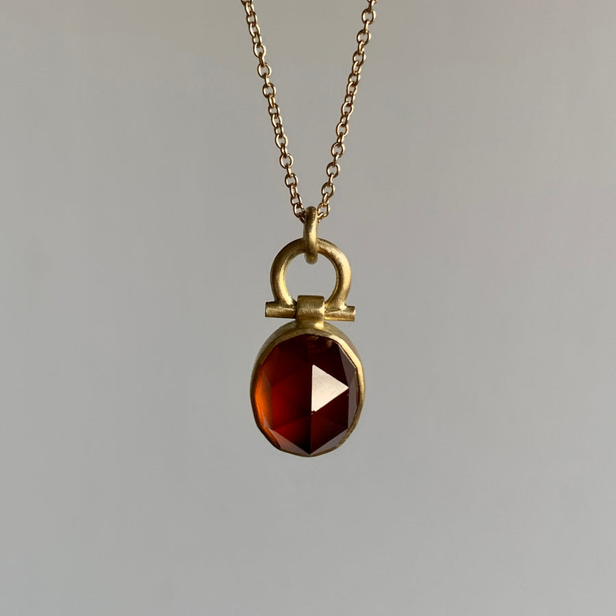 Faceted Oval Hessonite Garnet Dome Pendant