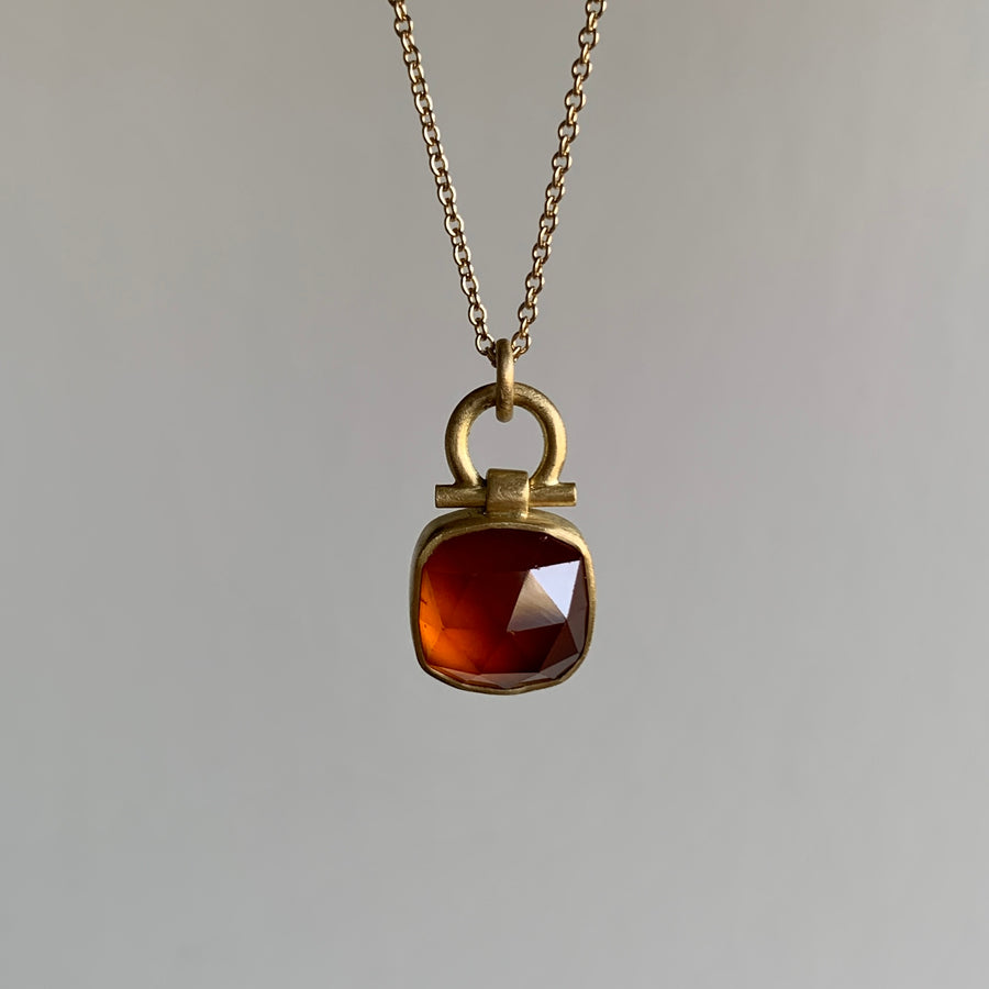 Faceted Cushion Hessonite Garnet Pendant